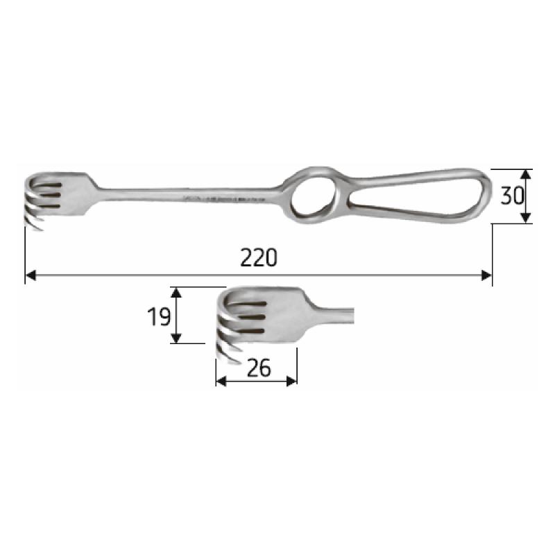 Гачок Ретрактор Surgicon, гострий 22 cм, чотири-зубий. J-19-148